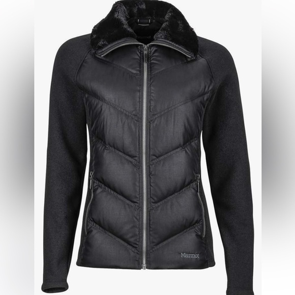 COPY - MARMOT Thea Jacket Down Insulated Hybrid with Fleece Sleeves Faux Fur Co… - Picture 1 of 13